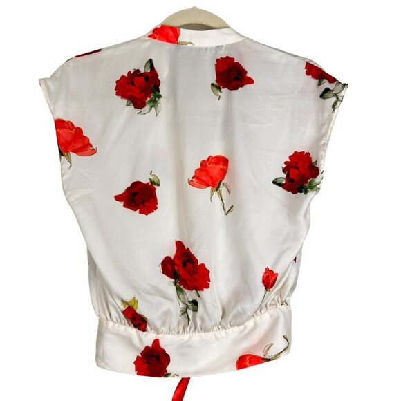 Zara Beige‎ Rose Print Knot Tie Sleeveless Shirt Blouse Size XS - Picture 10 of 13